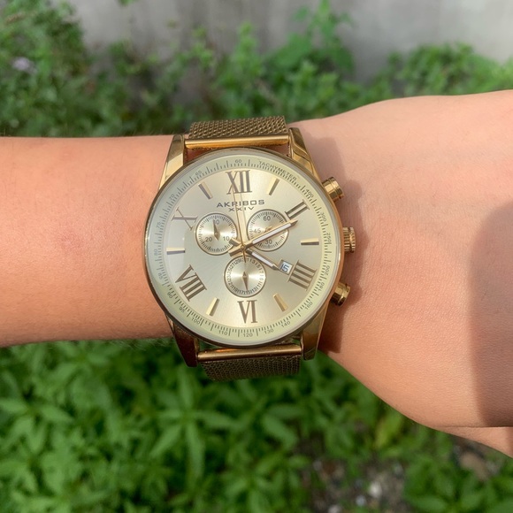 Akribos XXIV Mens Gold Tone Bracelet Watch - Picture 2 of 6